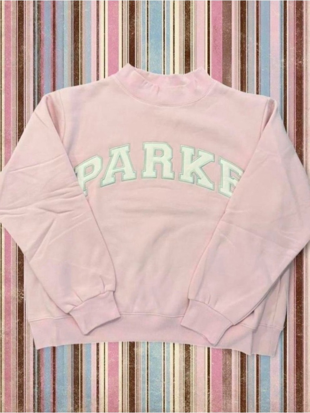 Parker Pastel Pink Crewneck Sweatshirt with White Collegiate Logo